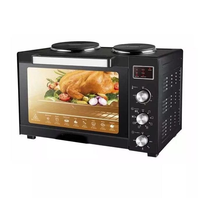 1-2023-08-17t002716.189.jpg Sayonapps 35 liters Electric Baking Oven With 2 Hot Plates-Silver/Black - Image 1