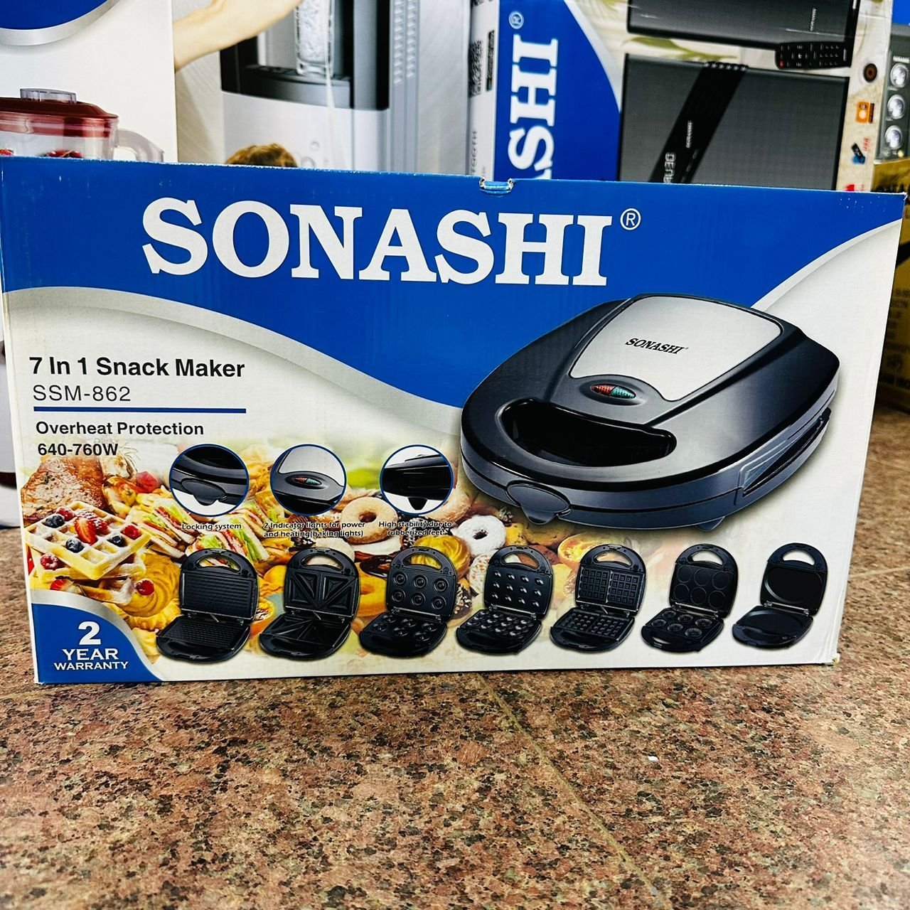 1000073571.jpg Sonashi 7-in-1 Multi Snack Maker SSM-862 - Detachable Sandwich, Grill, Donut, Waffle, Cupcake, Nutty, Omelet Making Plates | Kitchen Appliances - Image 1