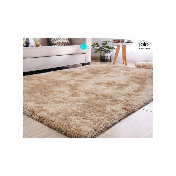 128229281629-1.jpg Fluffy Woolen Carpet/Area Rug- Beige Patched - Image 1