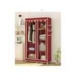 2 Column Wardrobe Wooden Frame Portable - Maroon