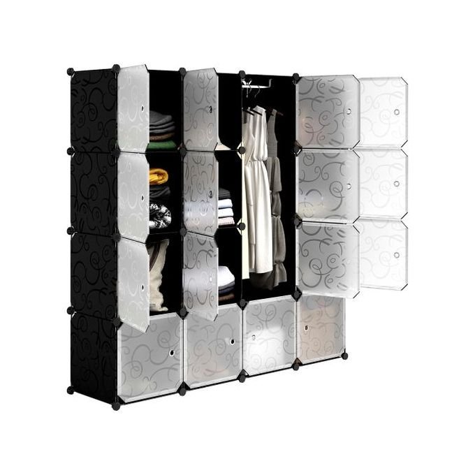 1288329-3.jpg Plastic Frame Portable Wardrobe 4 Column Plastic Wardrobe - Black,White - Image 1