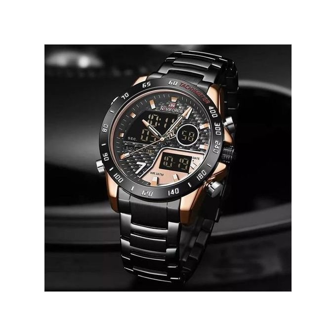 328129282229.jpg Naviforce Luxury Waterproof Digital And Analog Watch - Black - Image 1