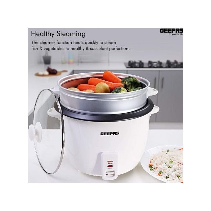428229-3.jpg Geepas 3-IN-1 Rice Cooker & Steamer with Keep Warm 2.8Litres -White - Image 1