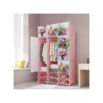Plastic Frame Portable Wardrobe - Black, Not Assemble - Image 5