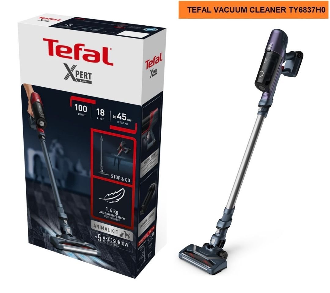 img-20240405-wa00831590092190726065594.jpg Tefal X-PERT 6.60, Cordless Stick Vacuum Cleaner, 0.55L Dust Container, Allergy Kit, 100 Watts, Purple/Grey, TY6837HO - Image 1