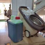 Spin mopper with a pair of mopps and wheels with Free liquid soap 5liters